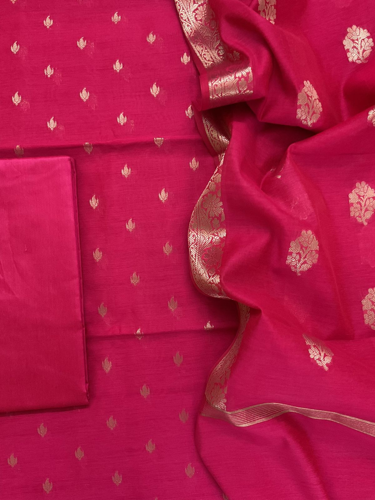 Soft Chanderi Banarasi Weaves Suit - Pink