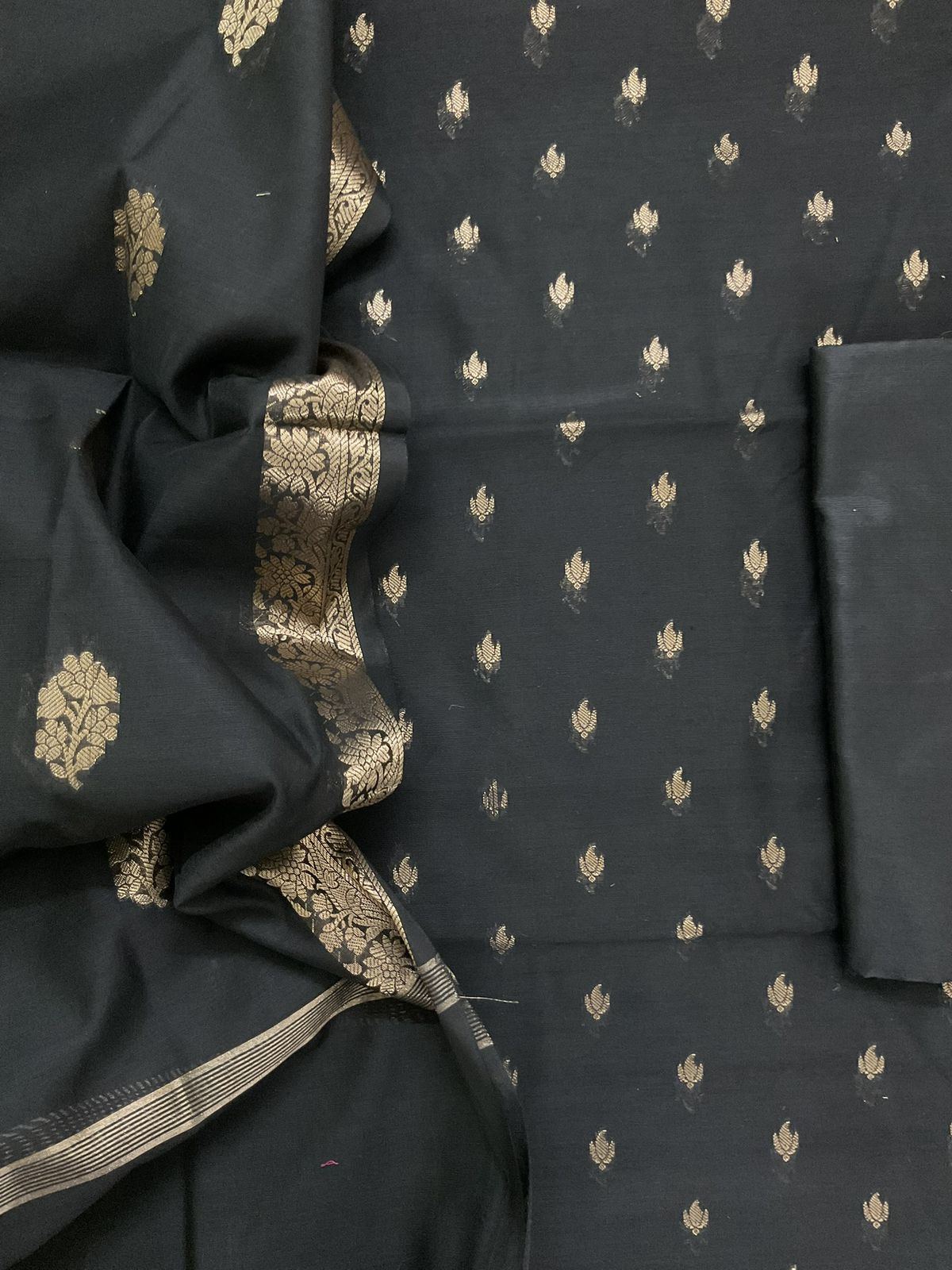 Soft Chanderi Banarasi Weaves Suit - Black
