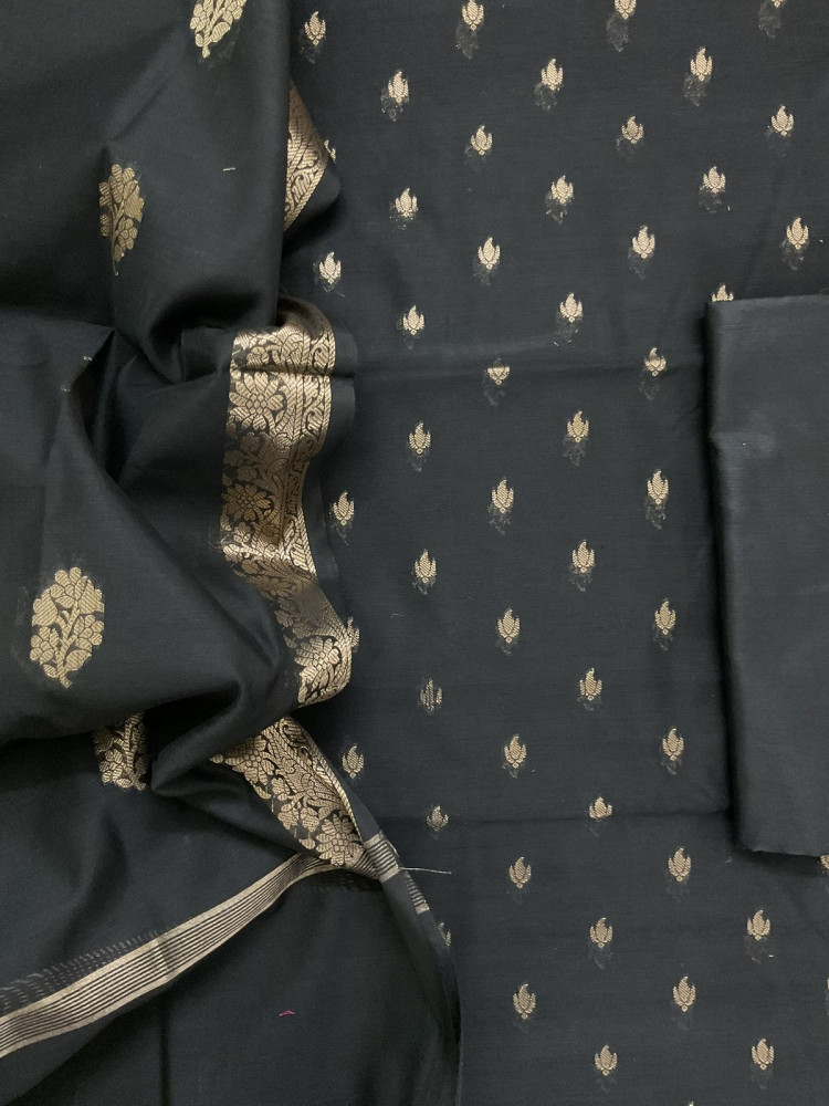 Image of Soft Chanderi Banarasi Weaves Suit - Black