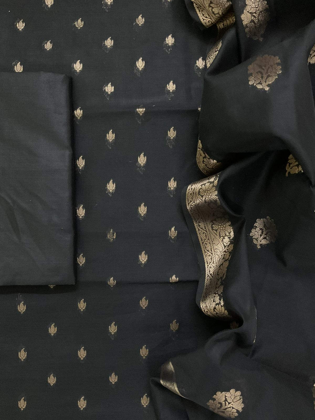 Soft Chanderi Banarasi Weaves Suit - Black