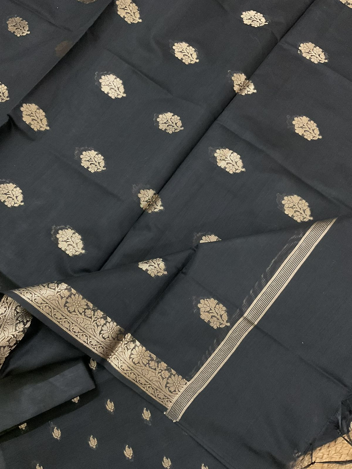 Soft Chanderi Banarasi Weaves Suit - Black