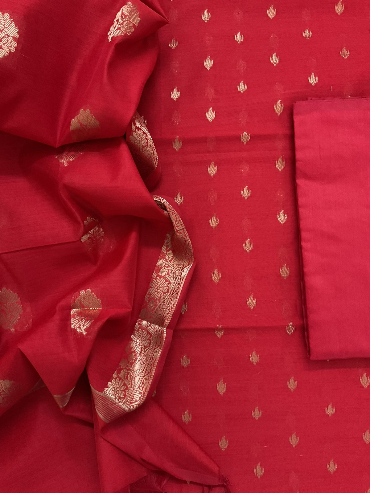 Soft Chanderi Banarasi Weaves Suit - Red