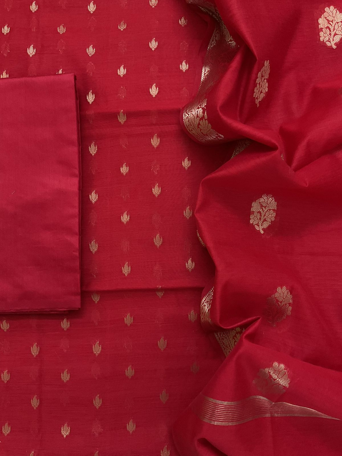 Soft Chanderi Banarasi Weaves Suit - Red