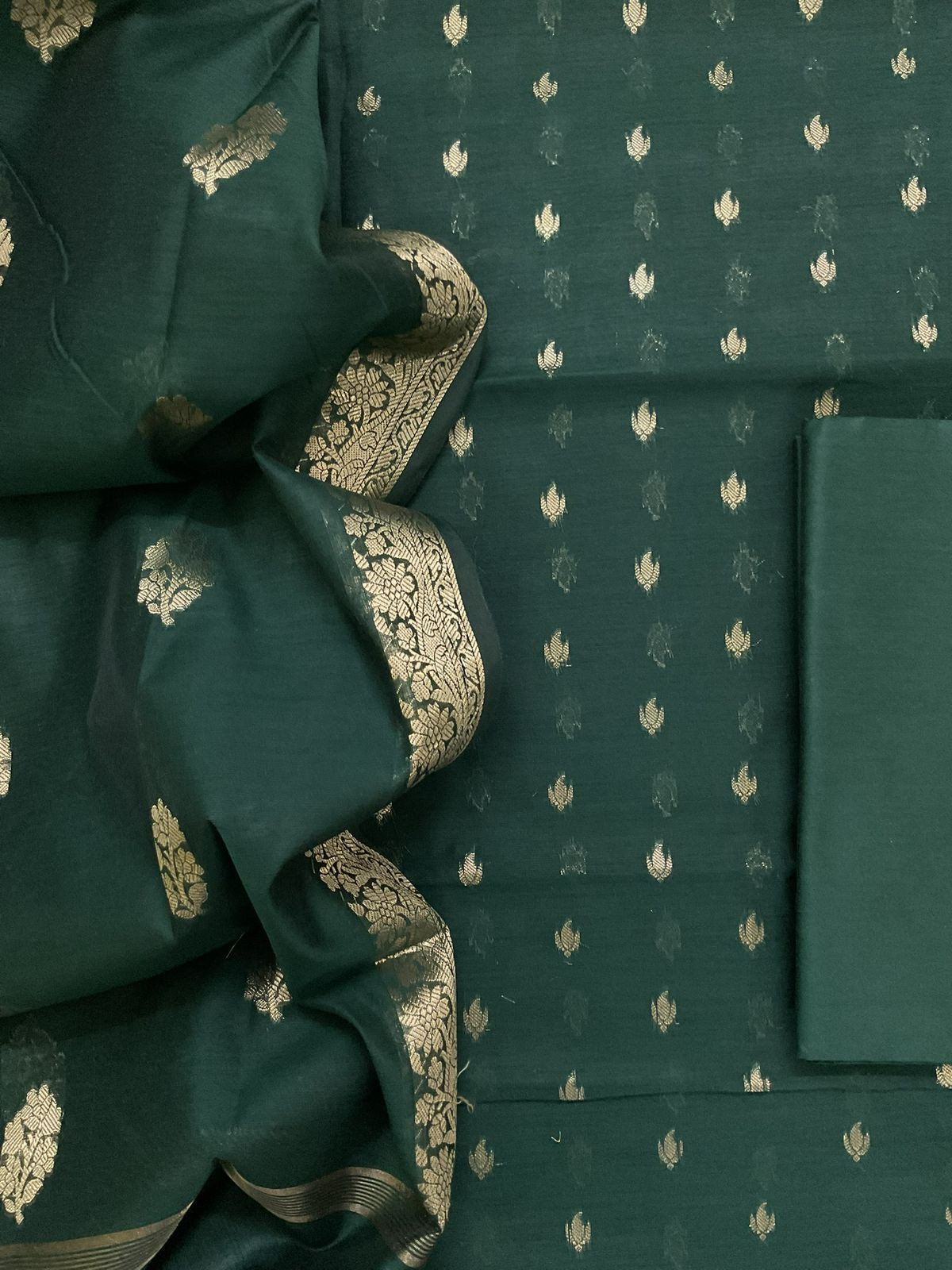 Soft Chanderi Banarasi Weaves Suit - Green