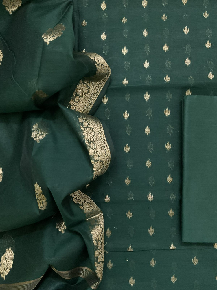 Image of Soft Chanderi Banarasi Weaves Suit - Green