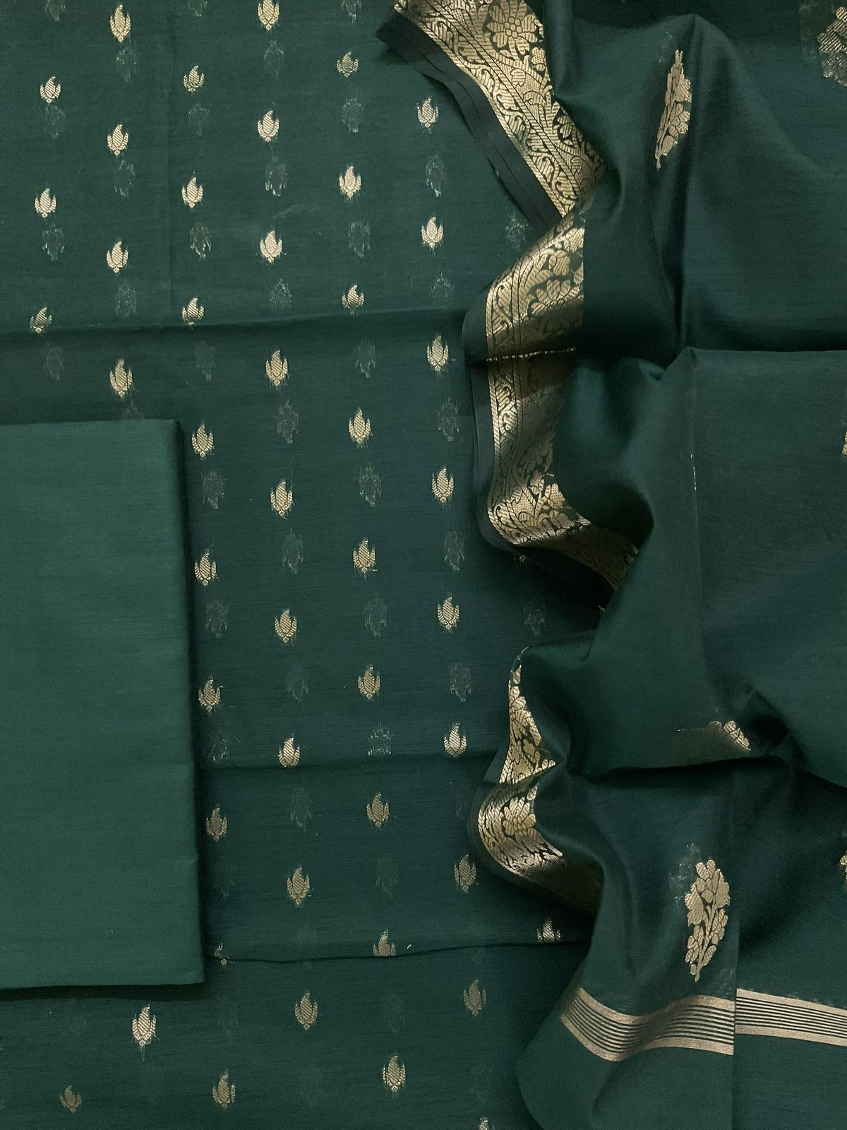 Soft Chanderi Banarasi Weaves Suit - Green