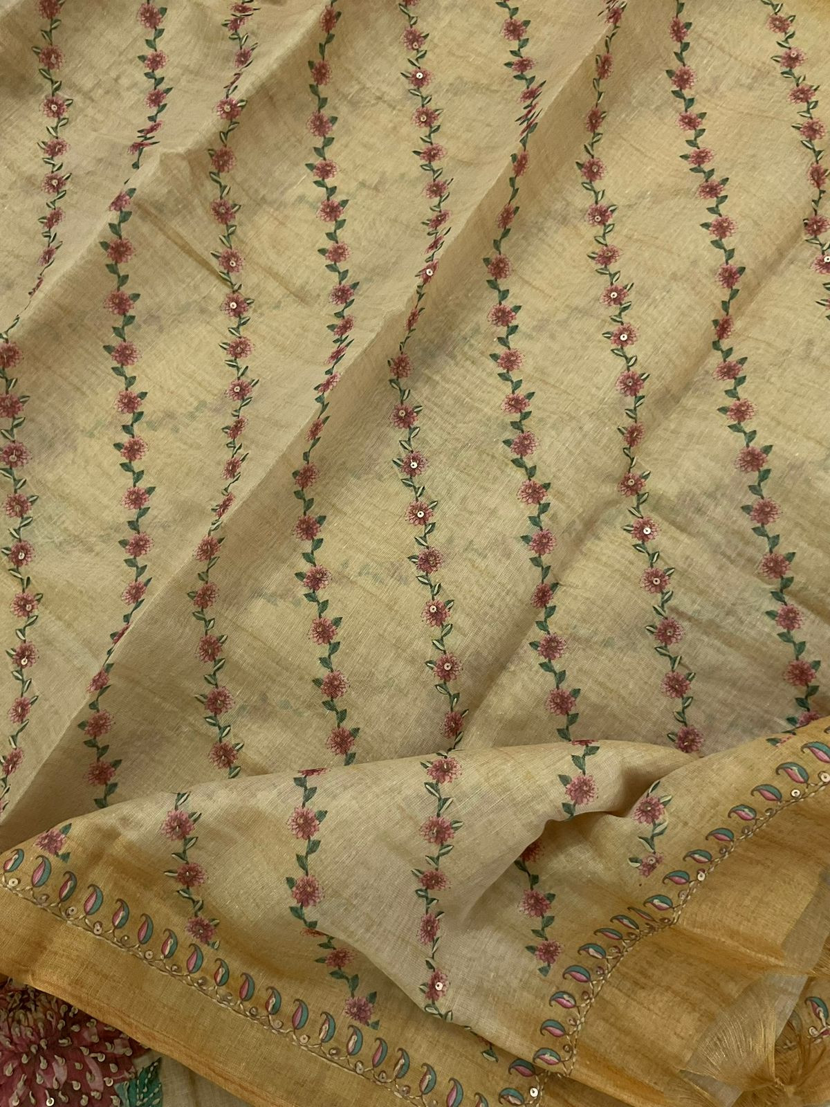 Soft Tissue Slub Cotton Printed Embroidered Suit - Yellow