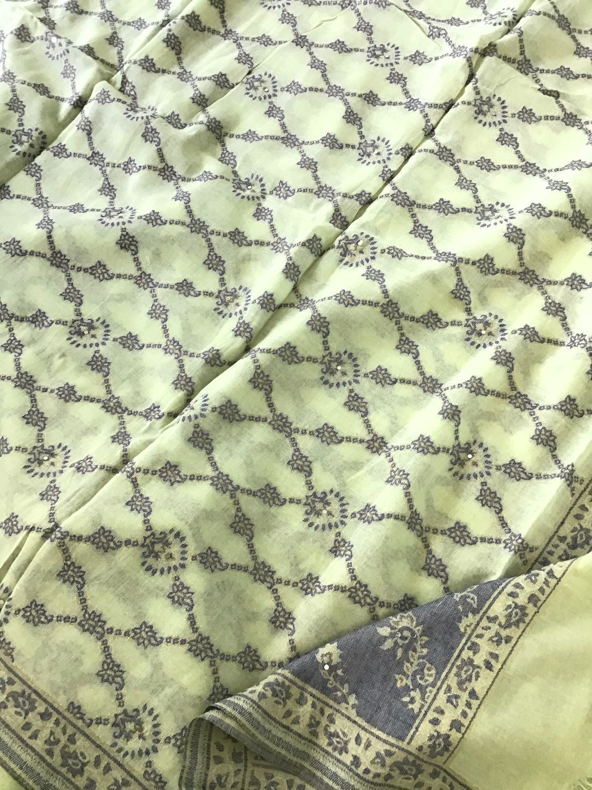 Pure Muslin Embroidered Jamdani Weaved Suit - Green