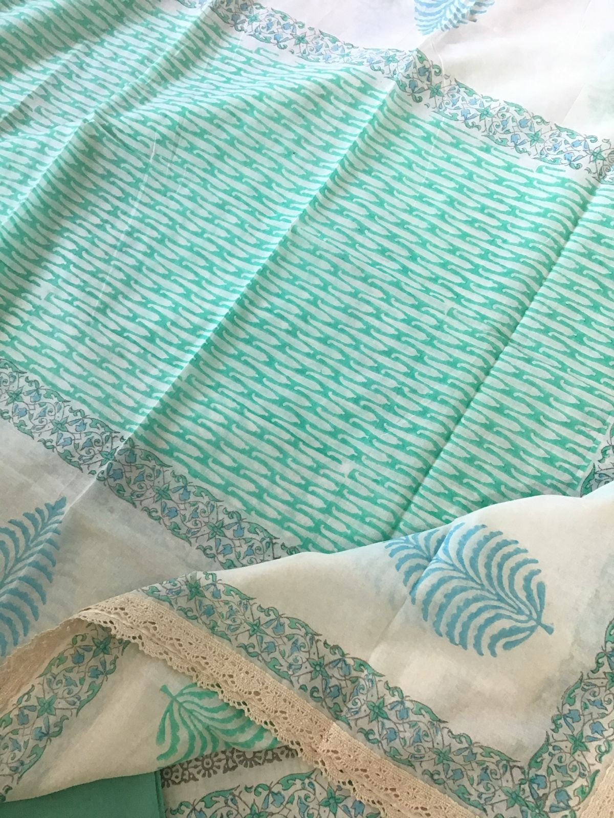 Pure Cotton Printed Embroidered Suit - Sea Green