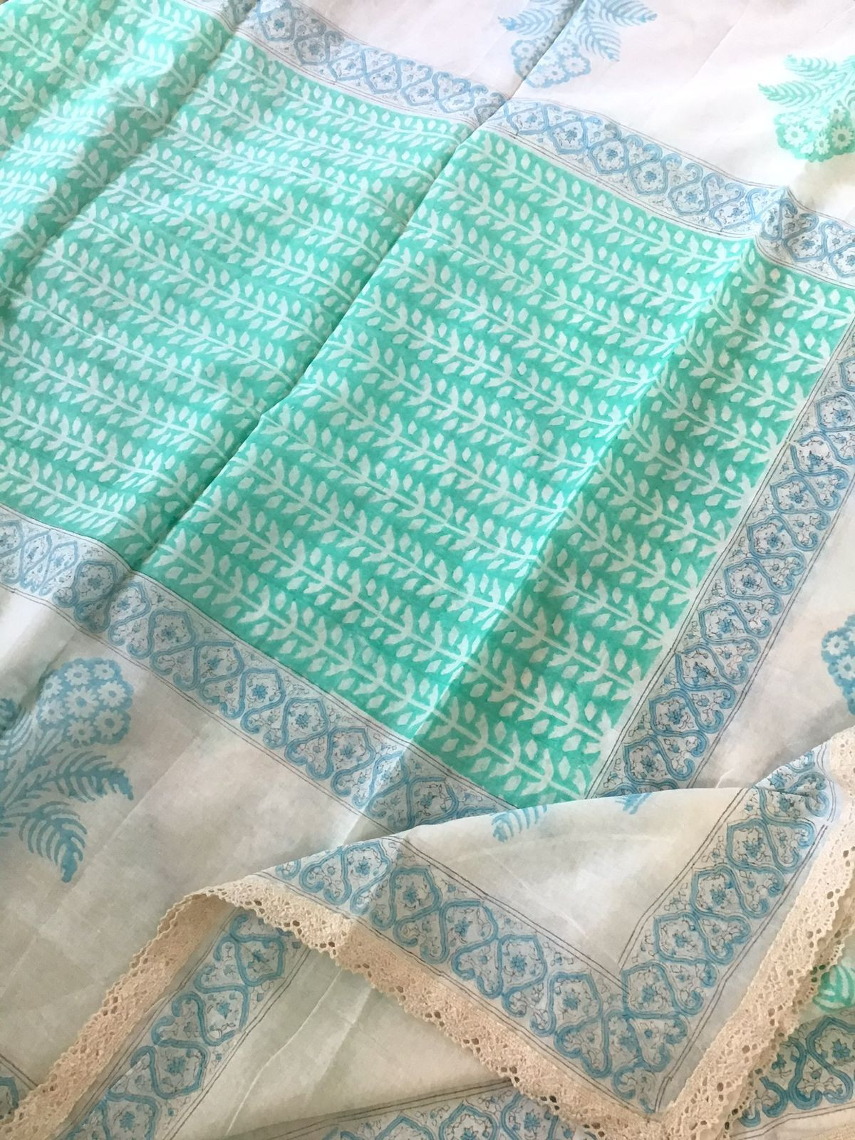 Pure Cotton Printed Embroidered Suit - Sea Green