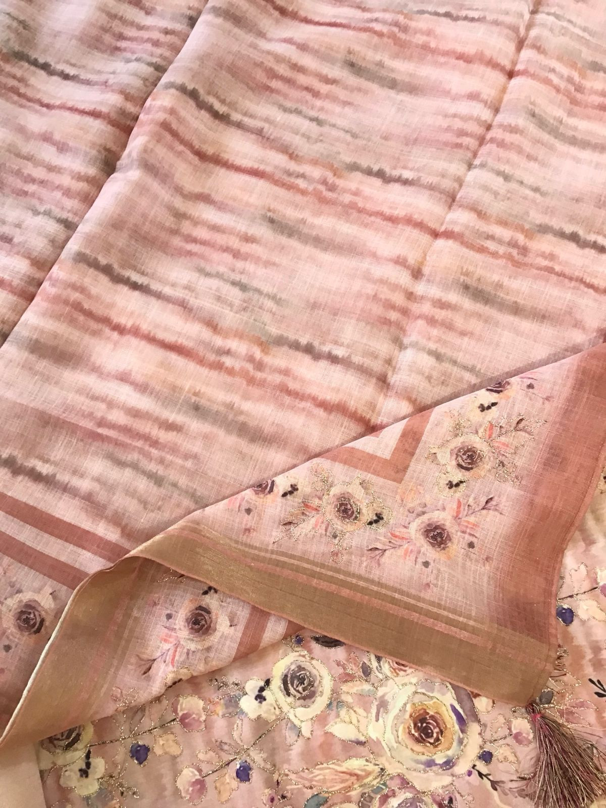 Soft Cotton Silk Printed Embroidered Suit - Peach