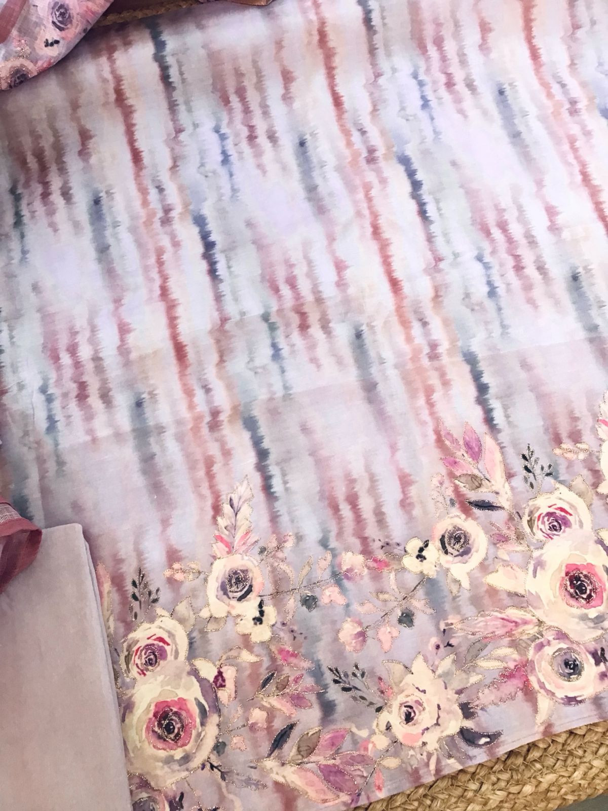 Soft Cotton Silk Printed Embroidered Suit - Lavender