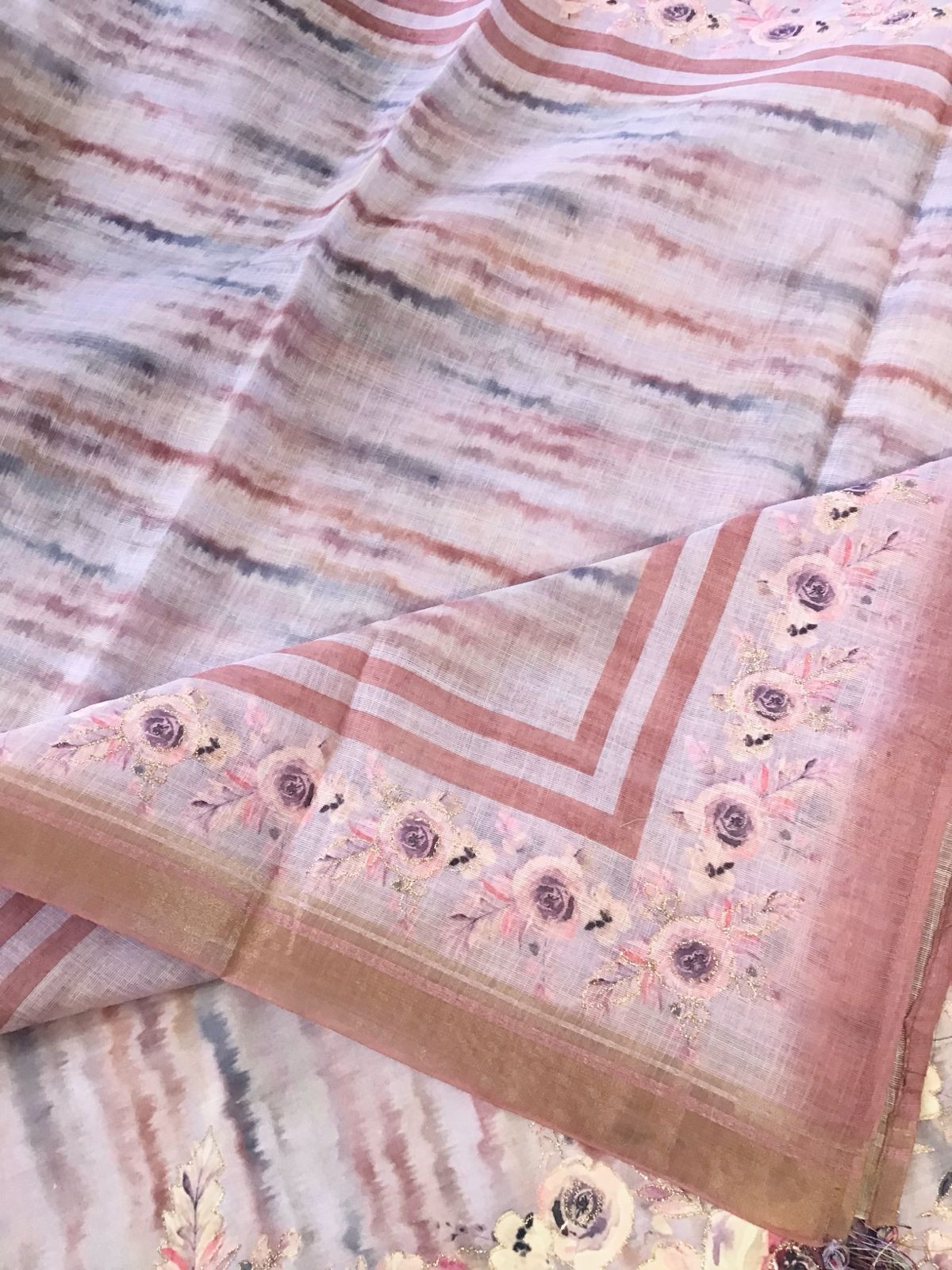 Soft Cotton Silk Printed Embroidered Suit - Lavender