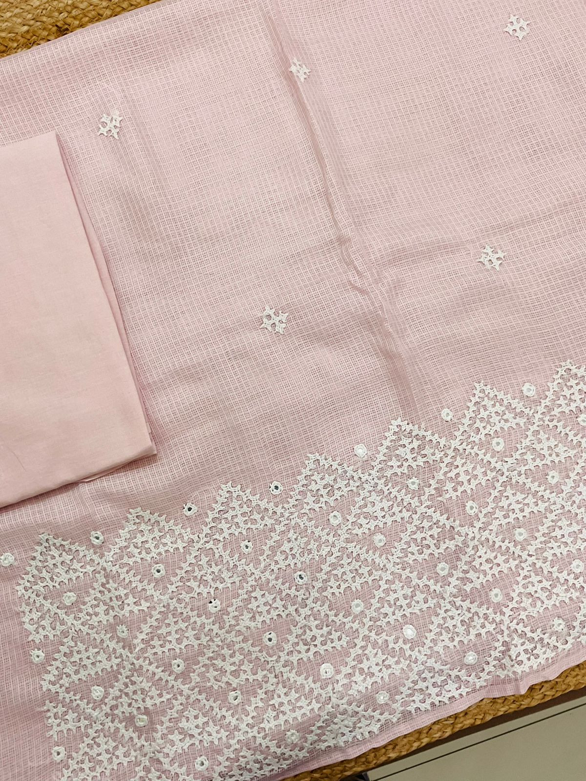 Soft Kota Silk Embroidered Suit - Pink