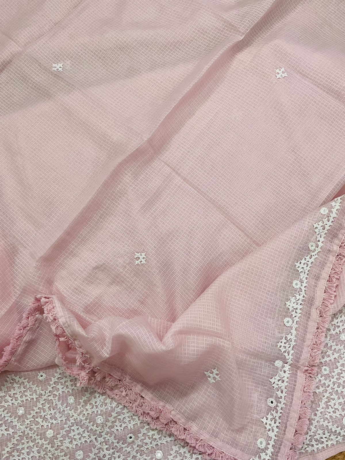 Soft Kota Silk Embroidered Suit - Pink