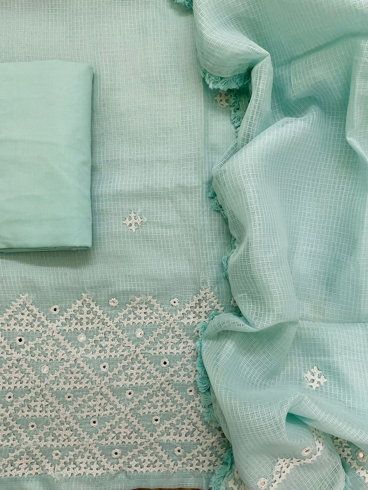 Soft Kota Silk Embroidered Suit - Blue