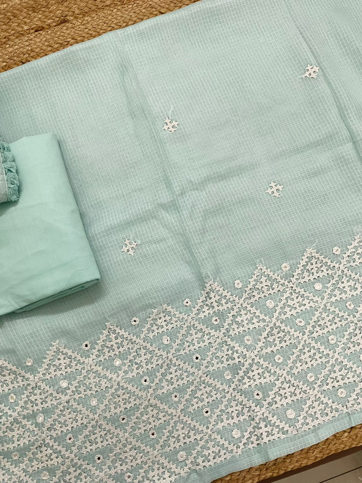 Soft Kota Silk Embroidered Suit - Blue