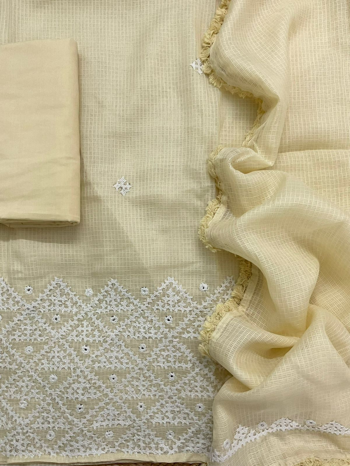Soft Kota Silk Embroidered Suit - Yellow