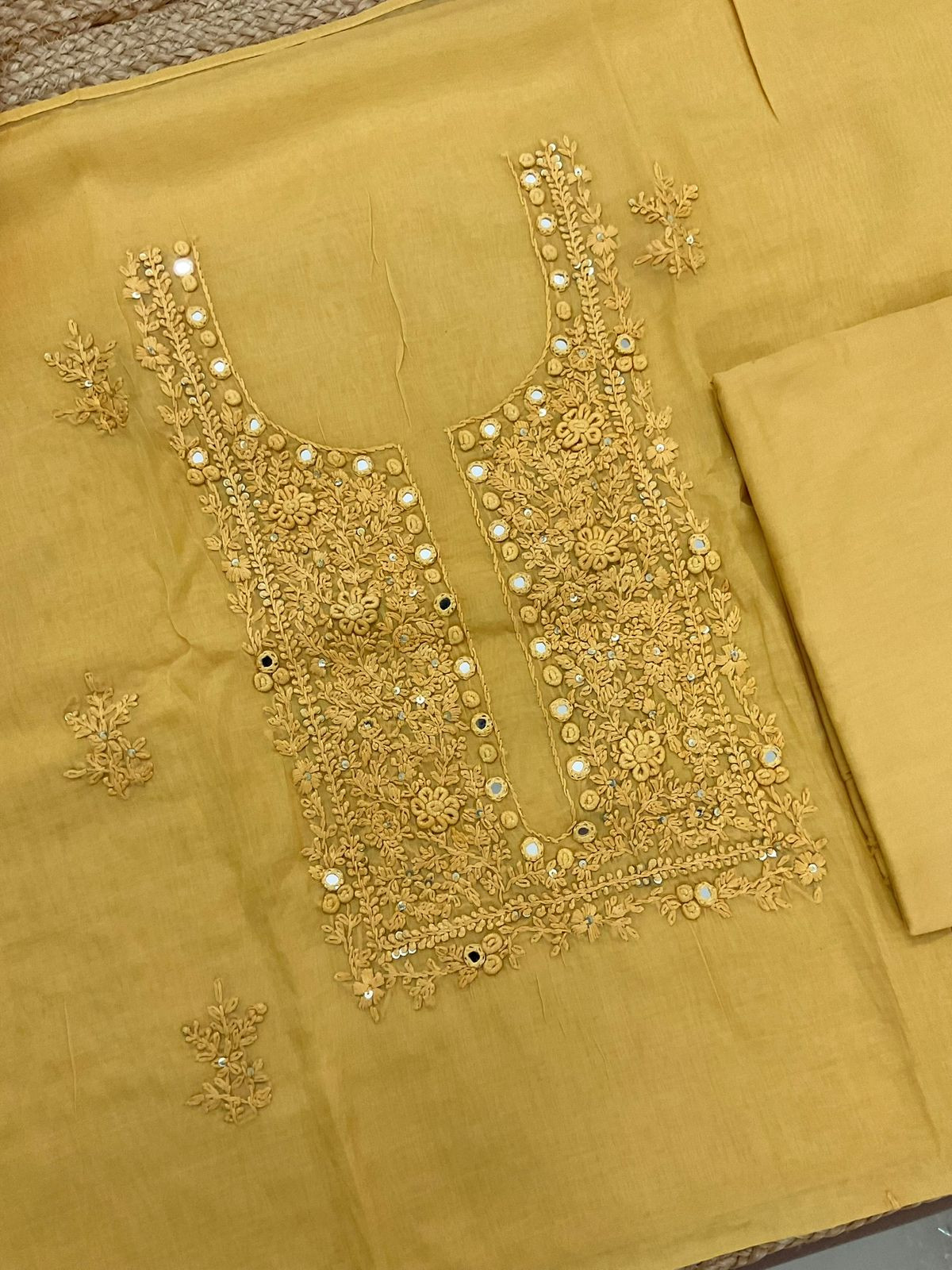 Soft Chanderi Embroidered Suit - Yellow