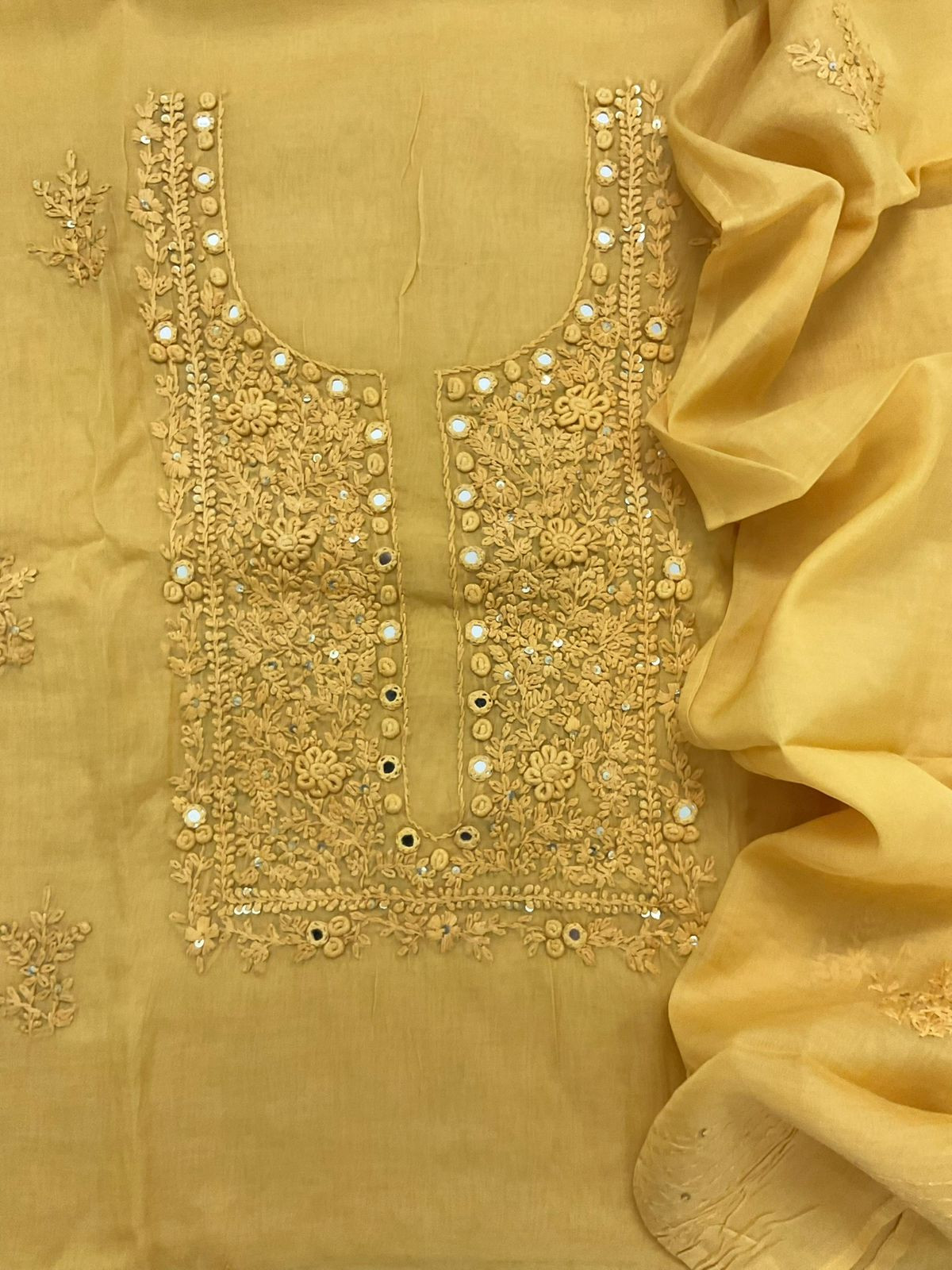 Soft Chanderi Embroidered Suit - Yellow