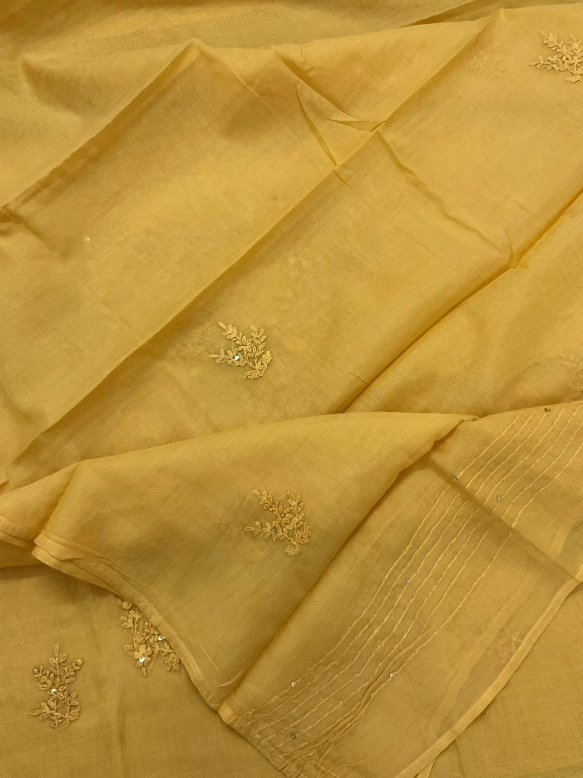 Soft Chanderi Embroidered Suit - Yellow