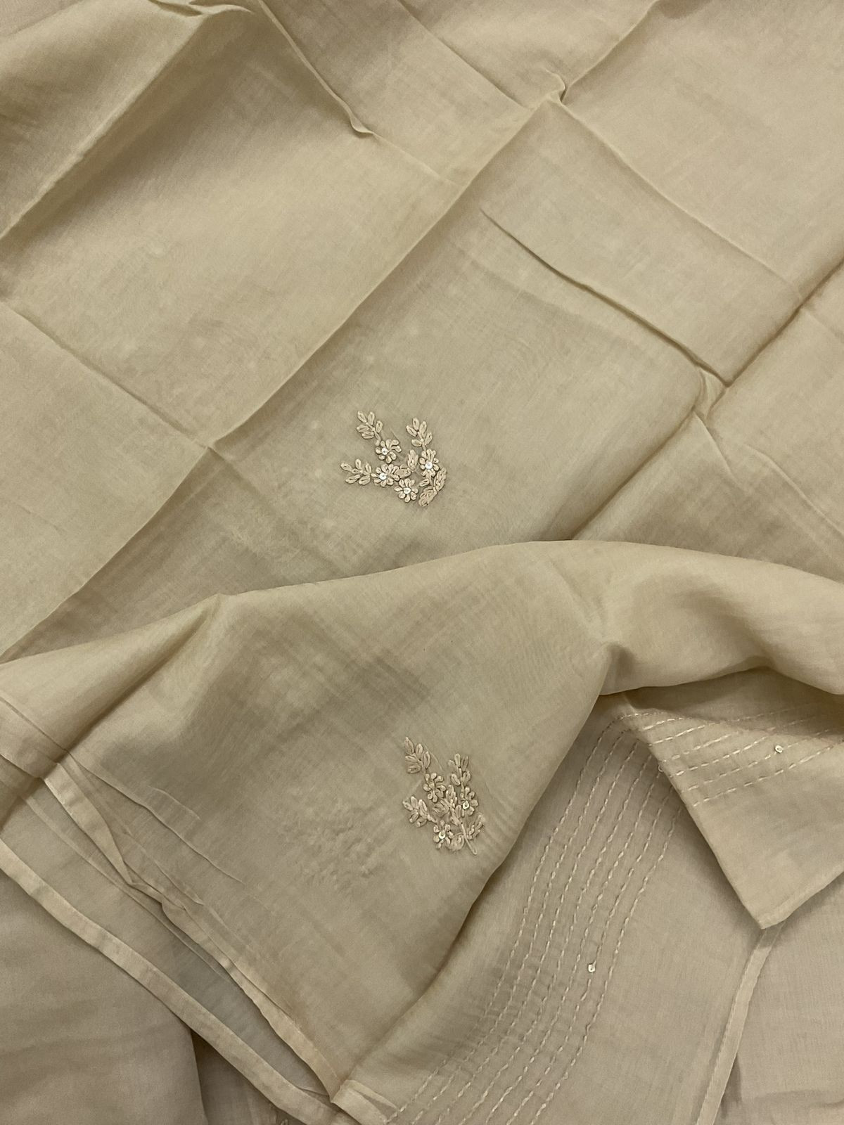 Soft Chanderi Embroidered Suit - Beige