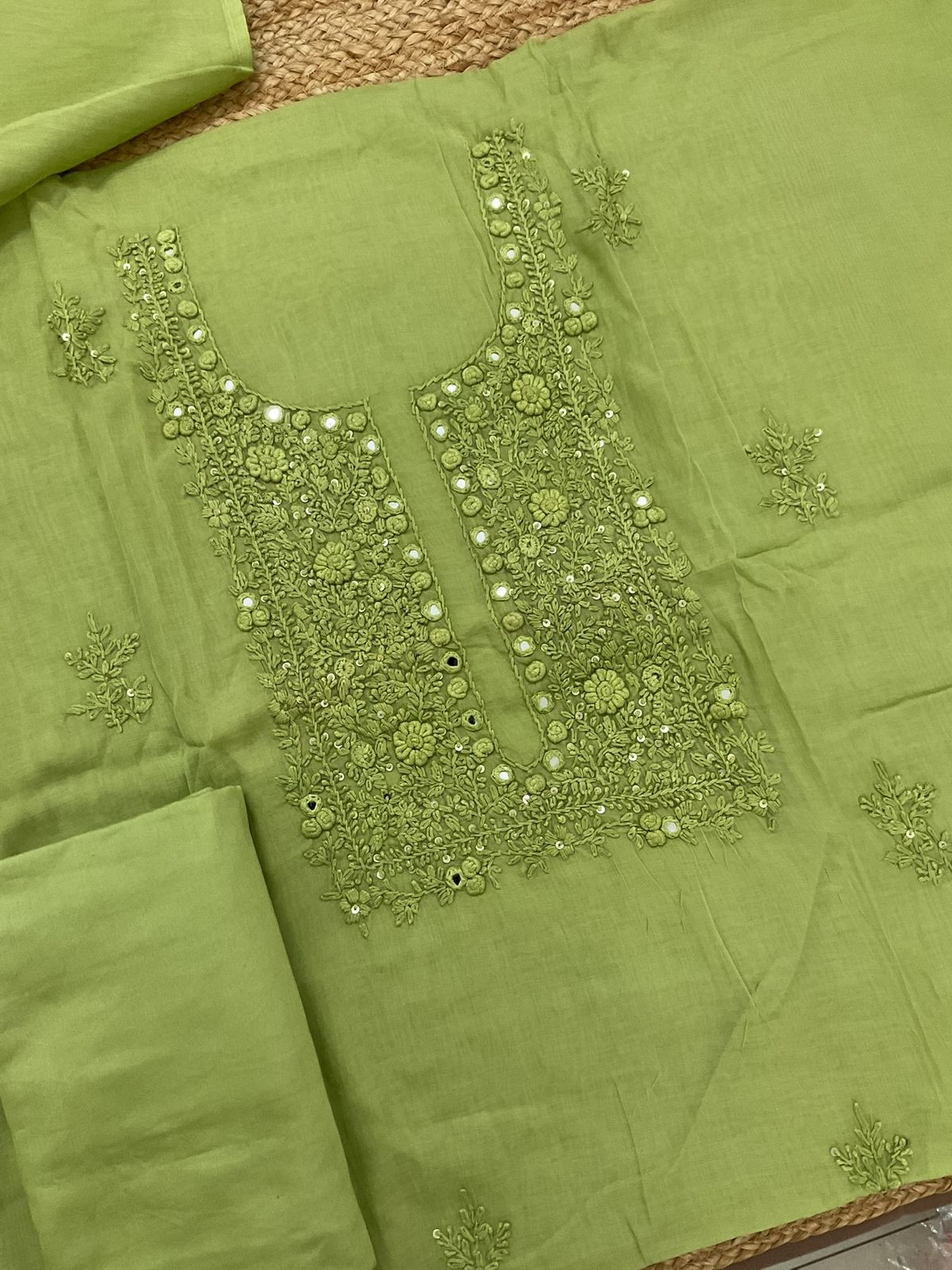 Soft Chanderi Embroidered Suit - Green