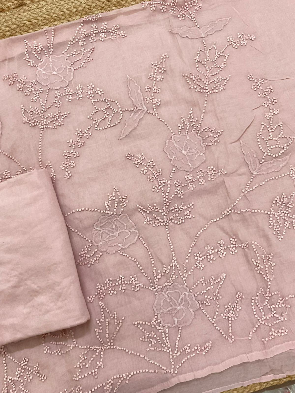 Soft Chanderi Embroidered Suit - Pink