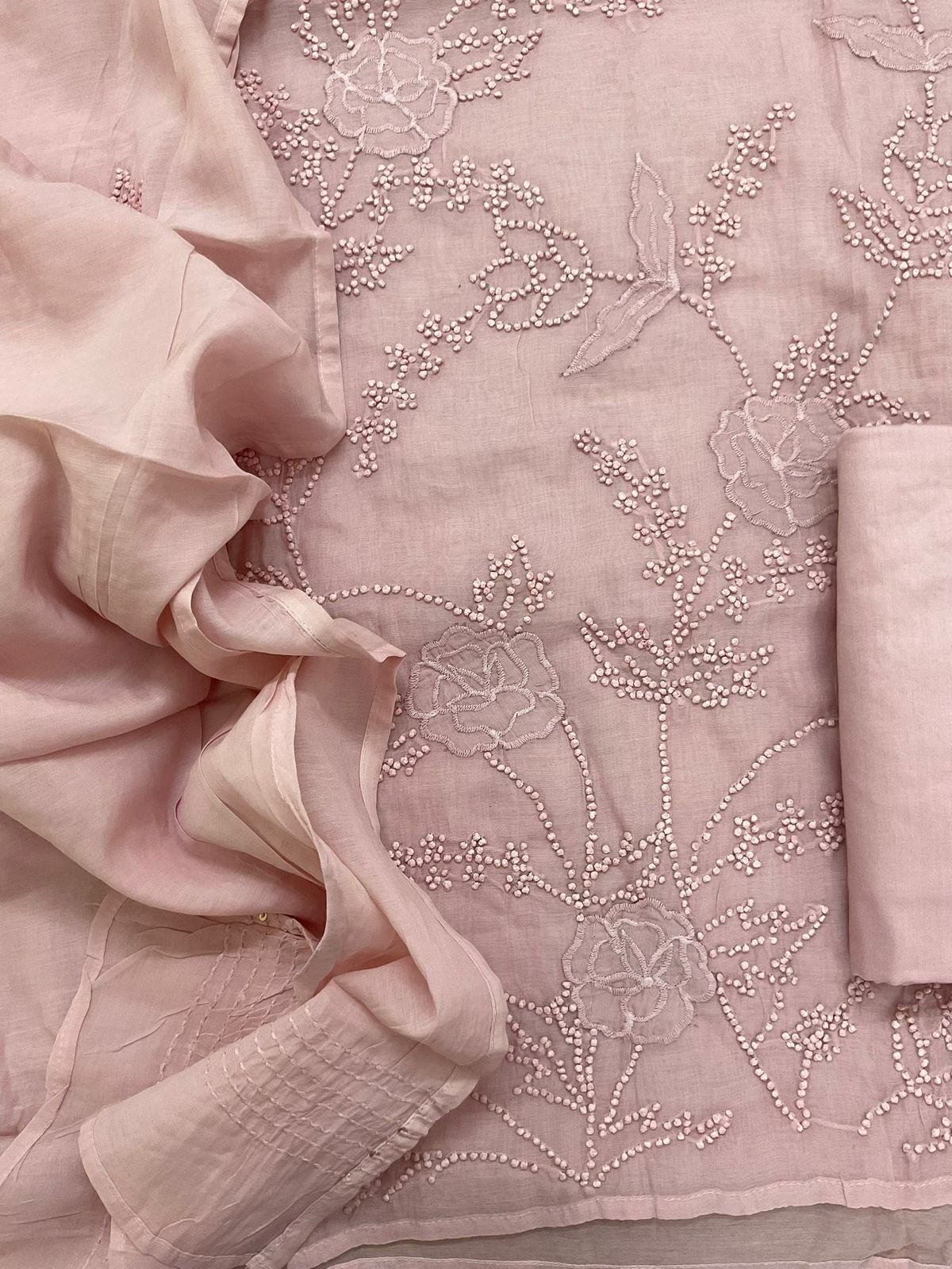 Soft Chanderi Embroidered Suit - Pink