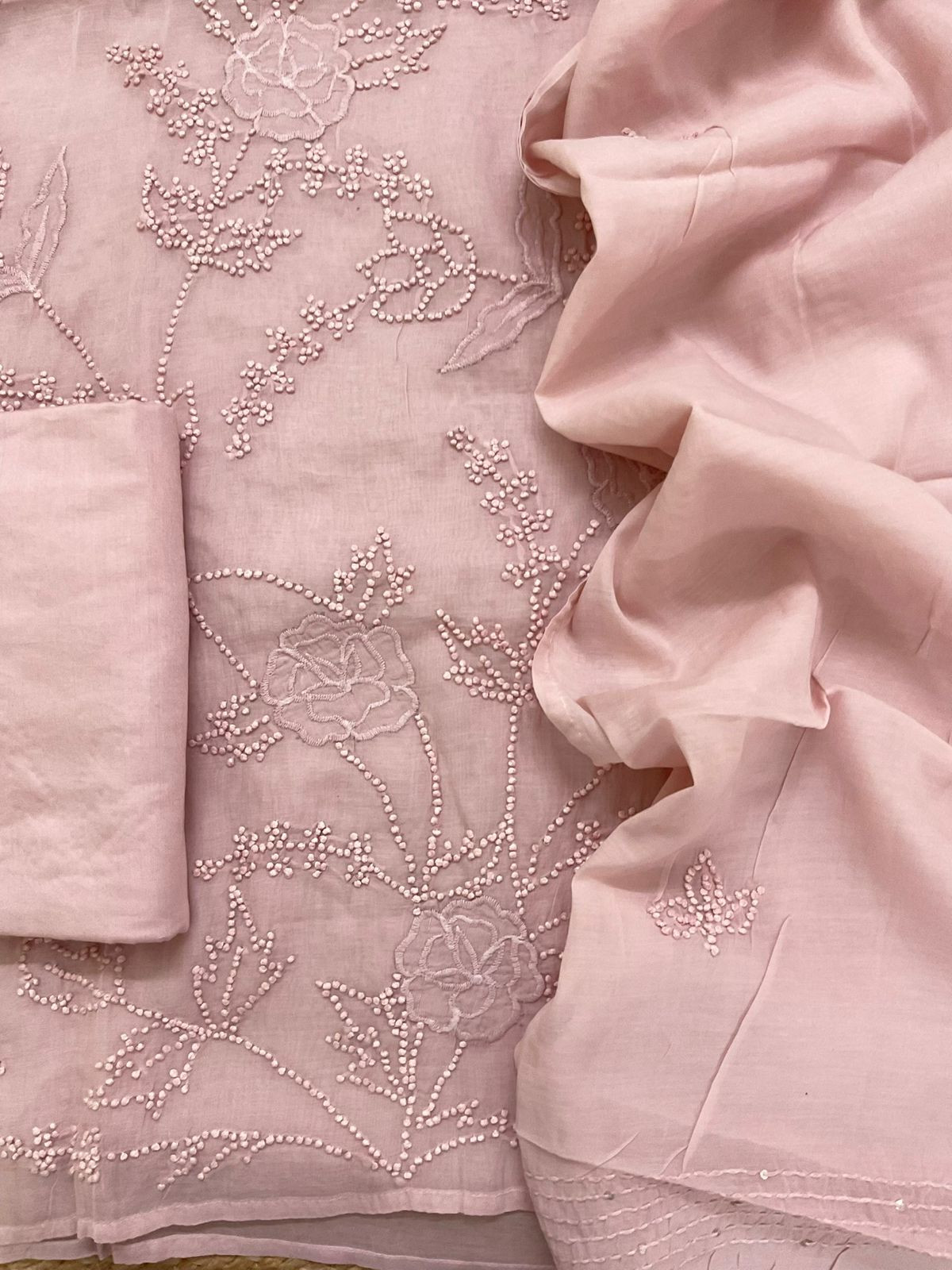 Soft Chanderi Embroidered Suit - Pink