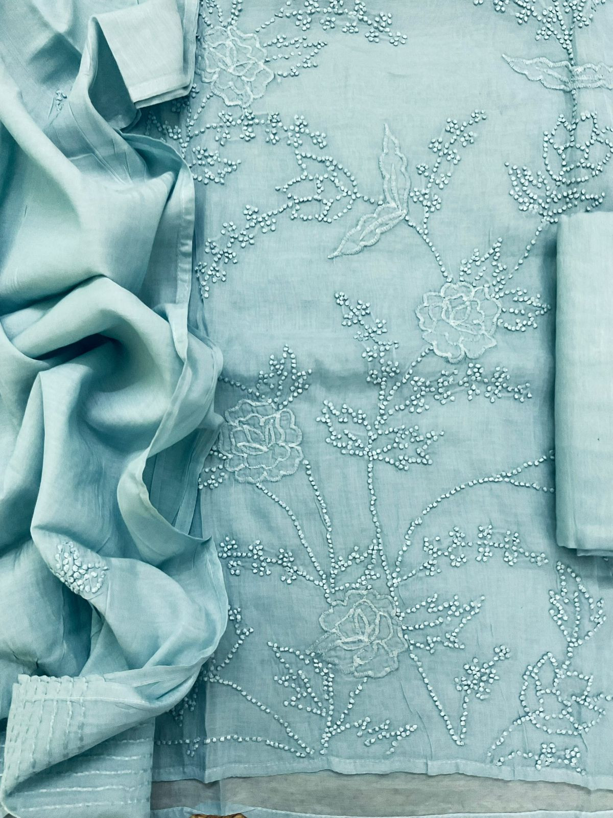 Soft Chanderi Embroidered Suit - Blue