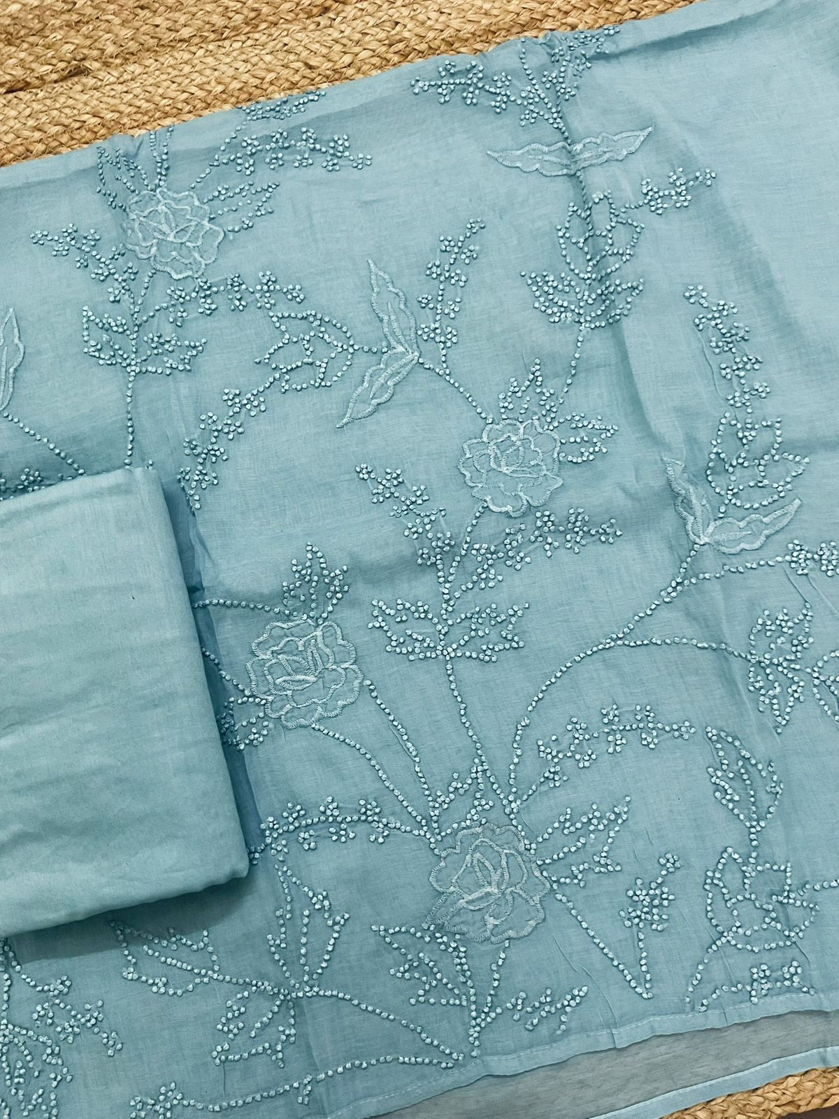 Soft Chanderi Embroidered Suit - Blue