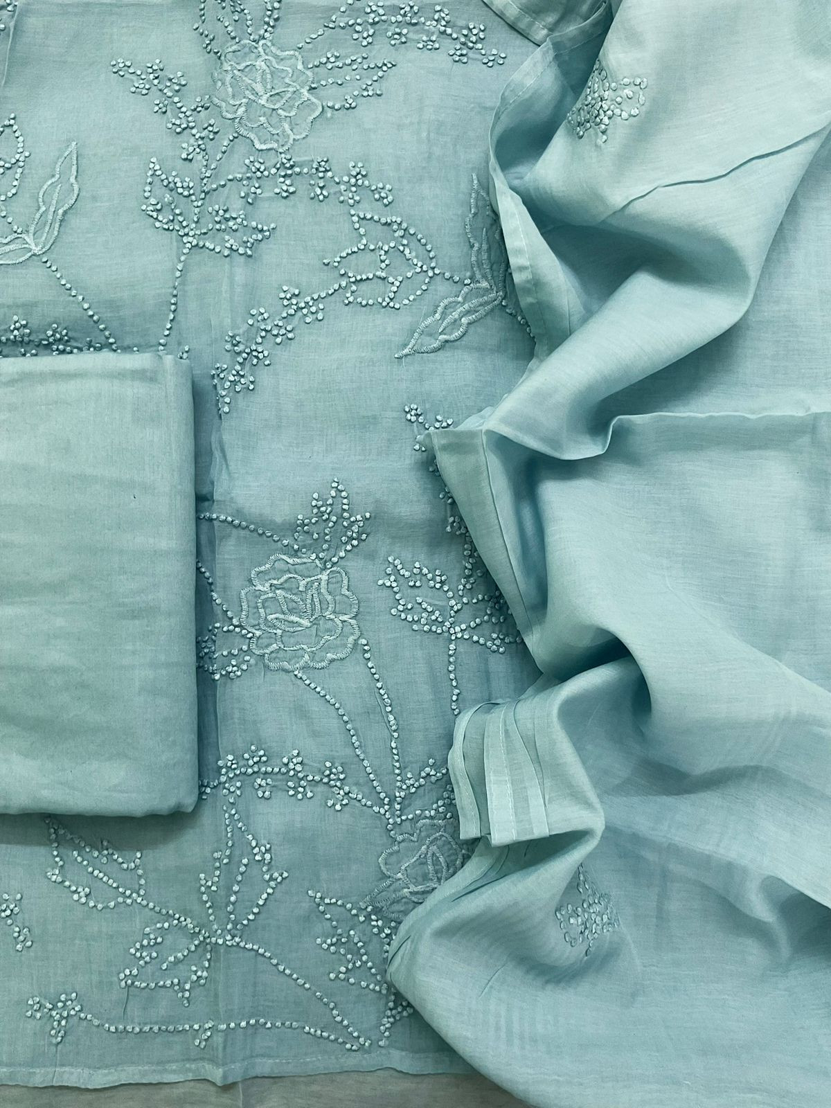 Soft Chanderi Embroidered Suit - Blue