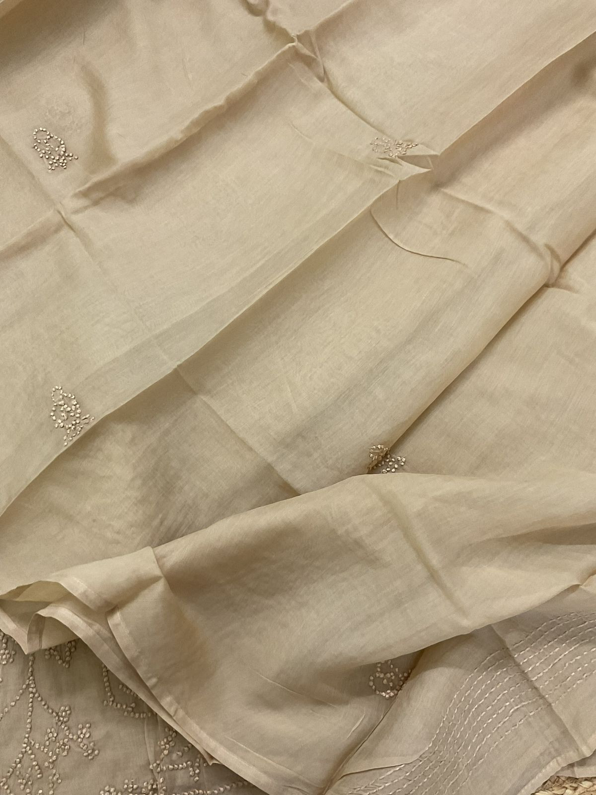 Soft Chanderi Embroidered Suit - Beige