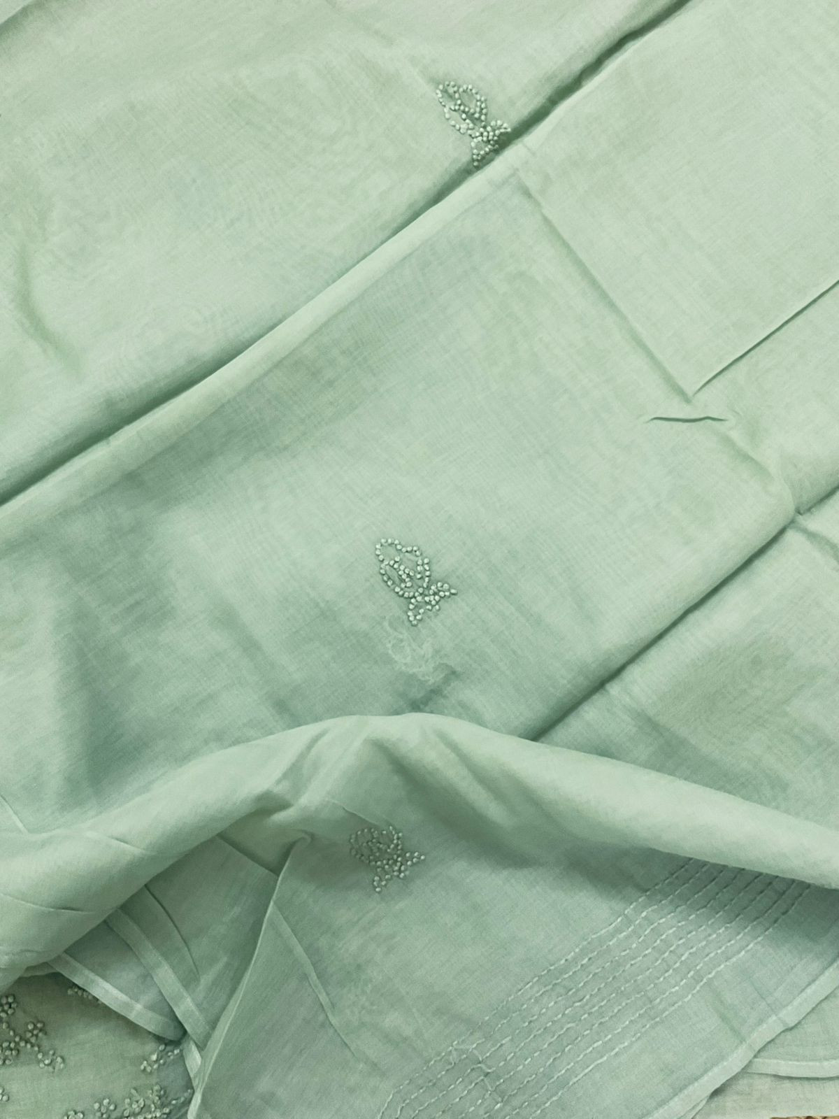 Soft Chanderi Embroidered Suit - Green