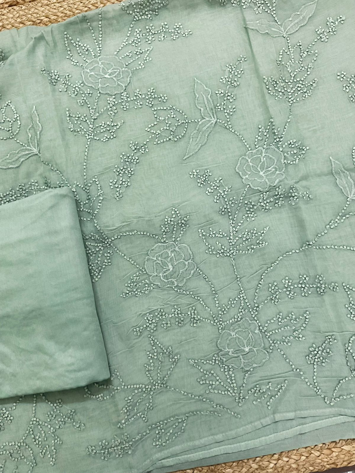 Soft Chanderi Embroidered Suit - Green