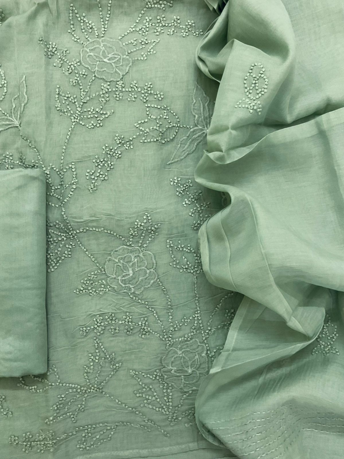 Soft Chanderi Embroidered Suit - Green