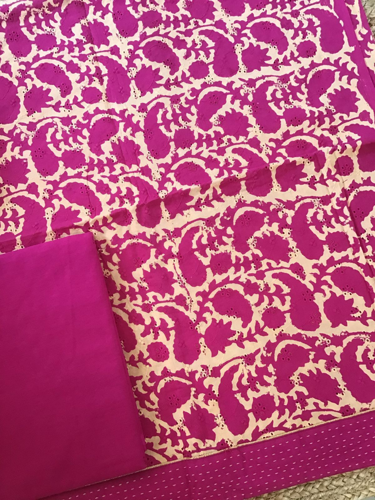 Pure Hakoba Cotton Printed Embroidered Suit - Pink