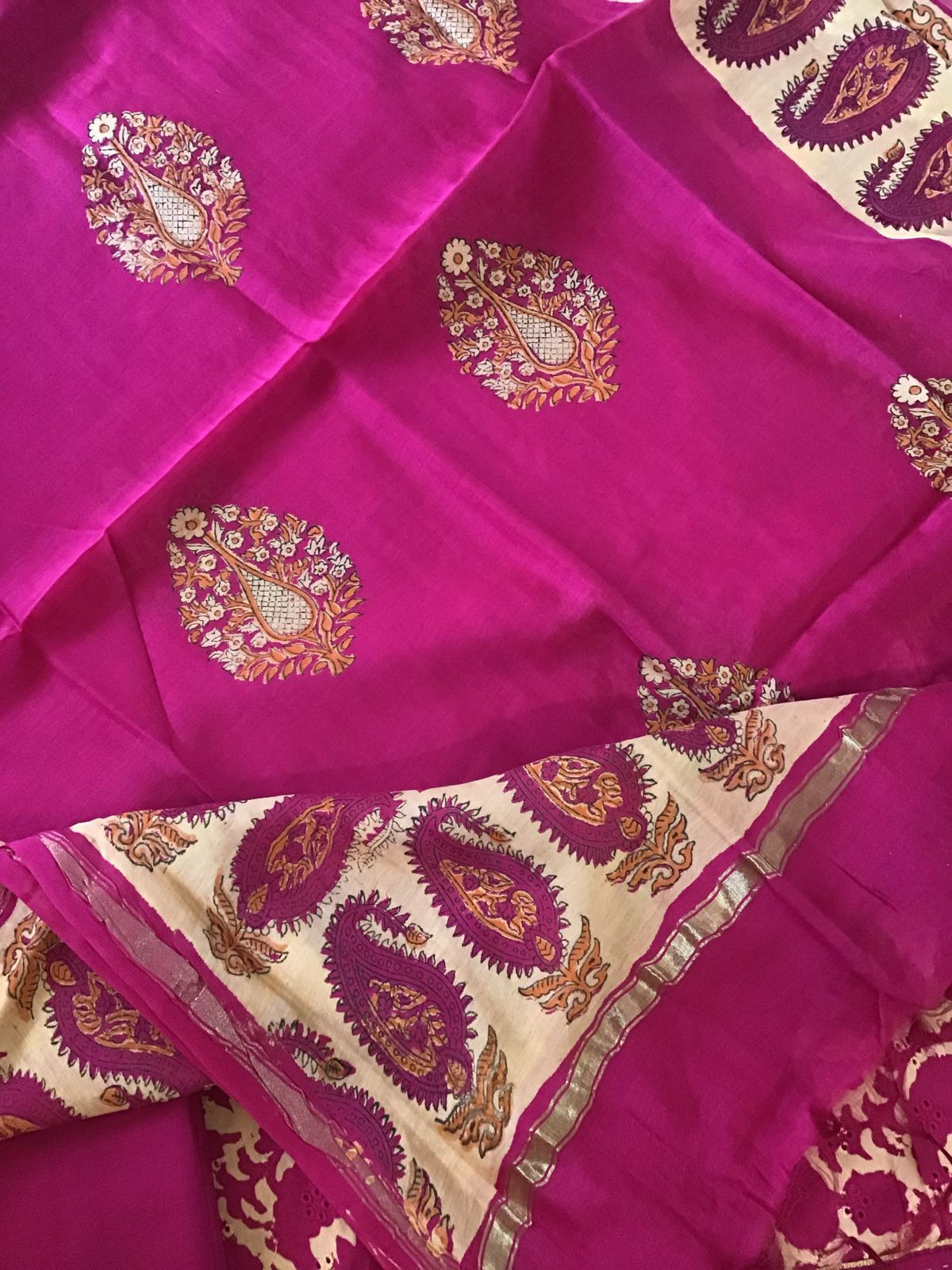 Pure Hakoba Cotton Printed Embroidered Suit - Pink