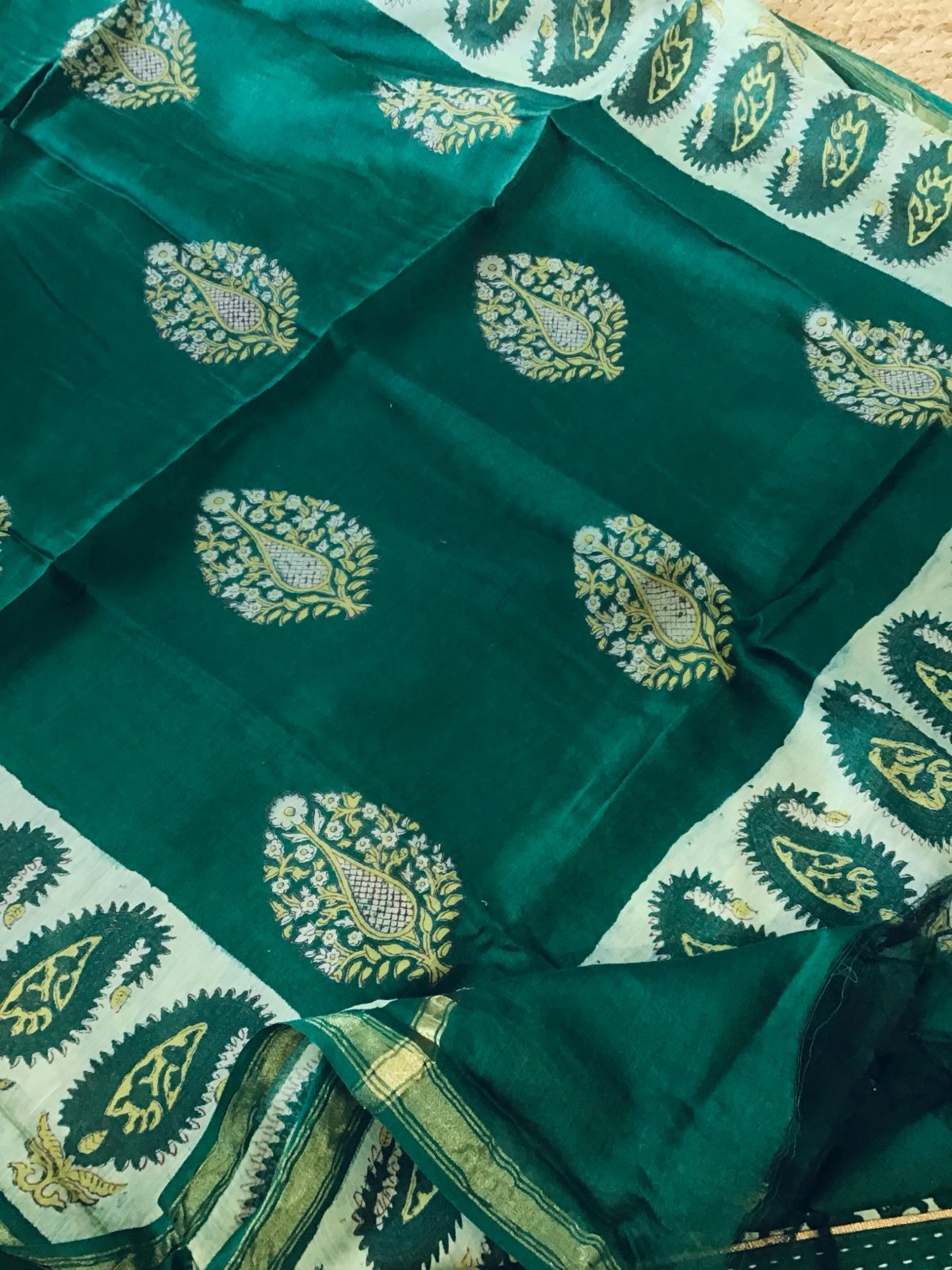 Pure Hakoba Cotton Printed Embroidered Suit - Green