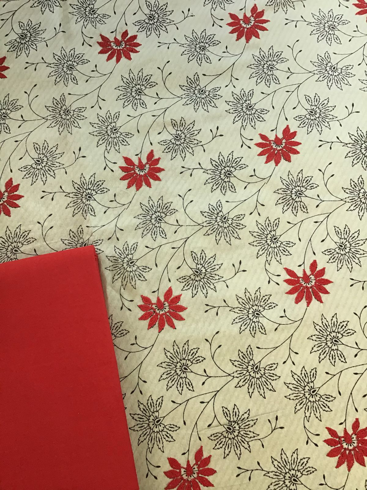 Pure Cotton Self Weaved Printed Embroidered Suit - Beigish Green