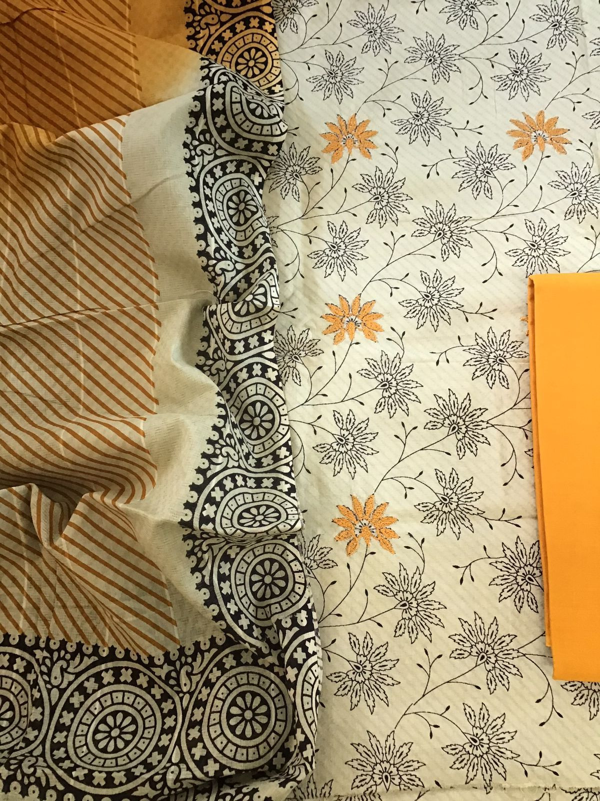 Pure Cotton Self Weaved Printed Embroidered Suit - Beigish Green