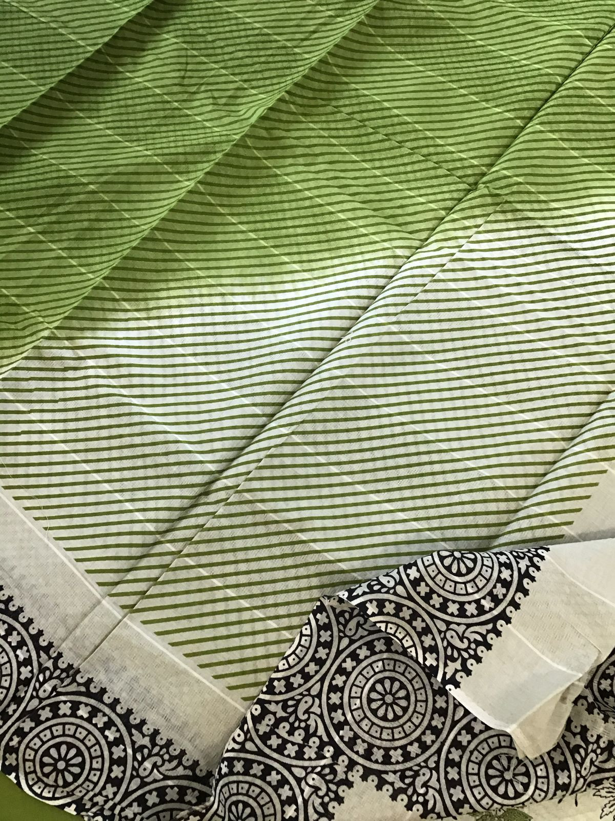 Pure Cotton Self Weaved Printed Embroidered Suit - Beigish Green