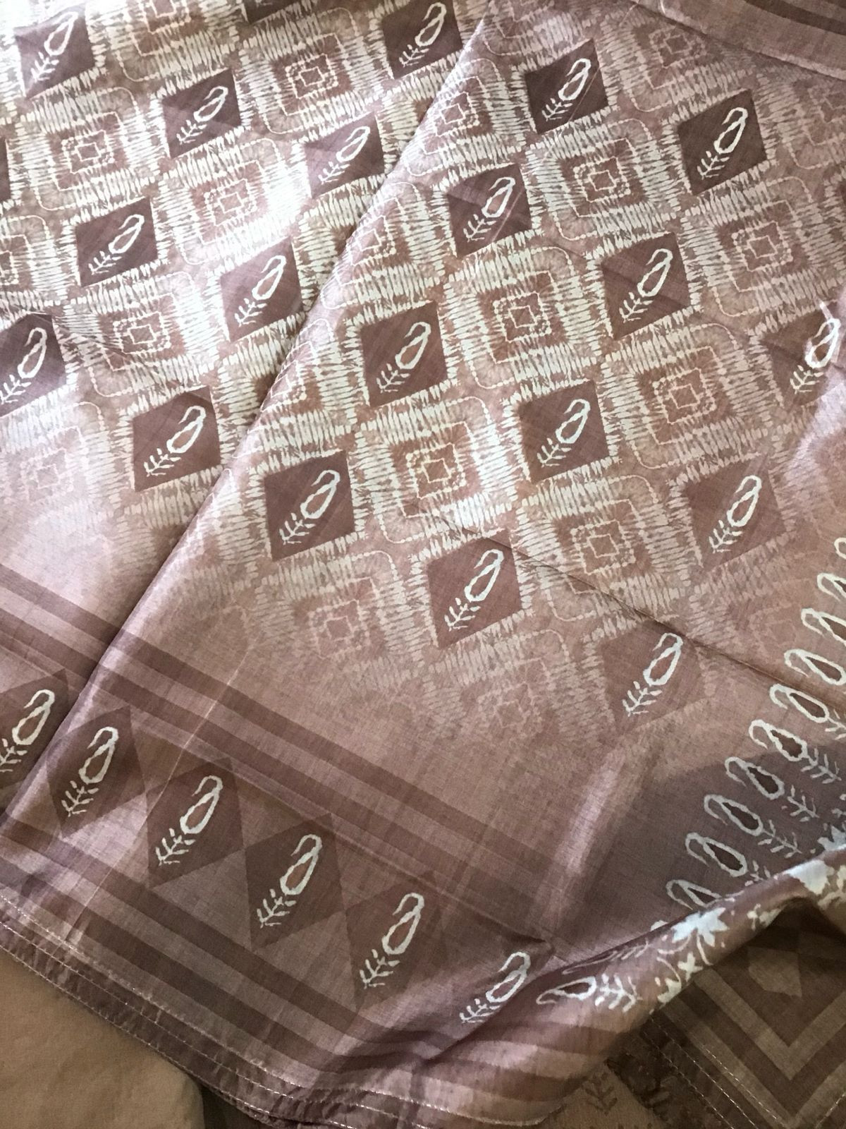 Soft Semi Tussar Printed Embroidered Suit - Brown