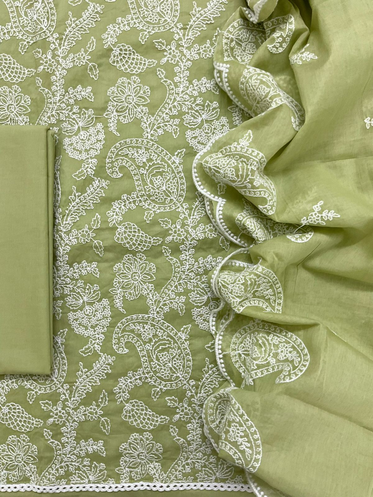Pure Cotton Embroidered Suit - Green