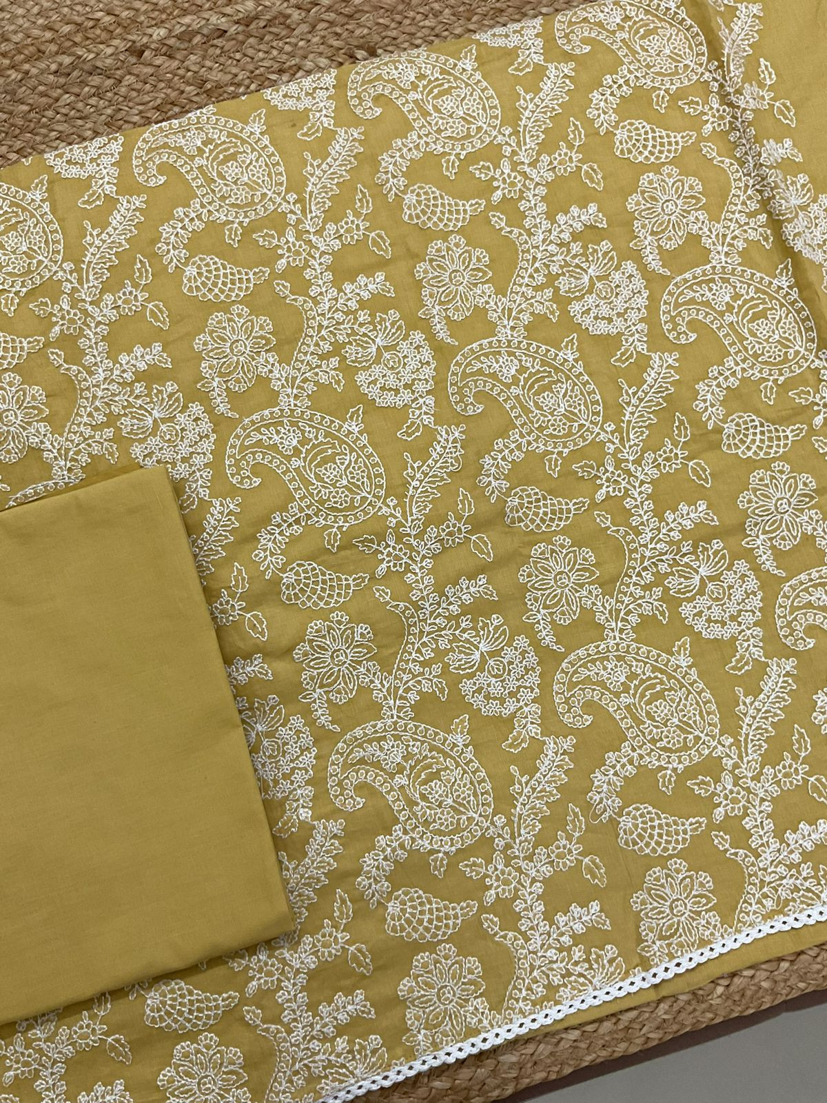 Pure Cotton Embroidered Suit - Yellow