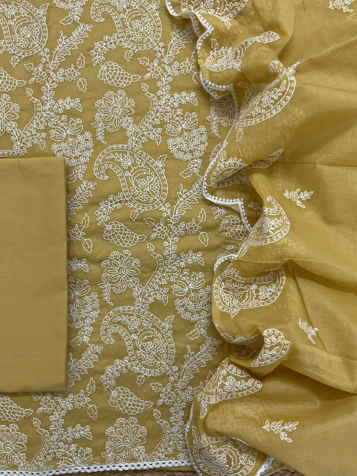 Pure Cotton Embroidered Suit - Yellow