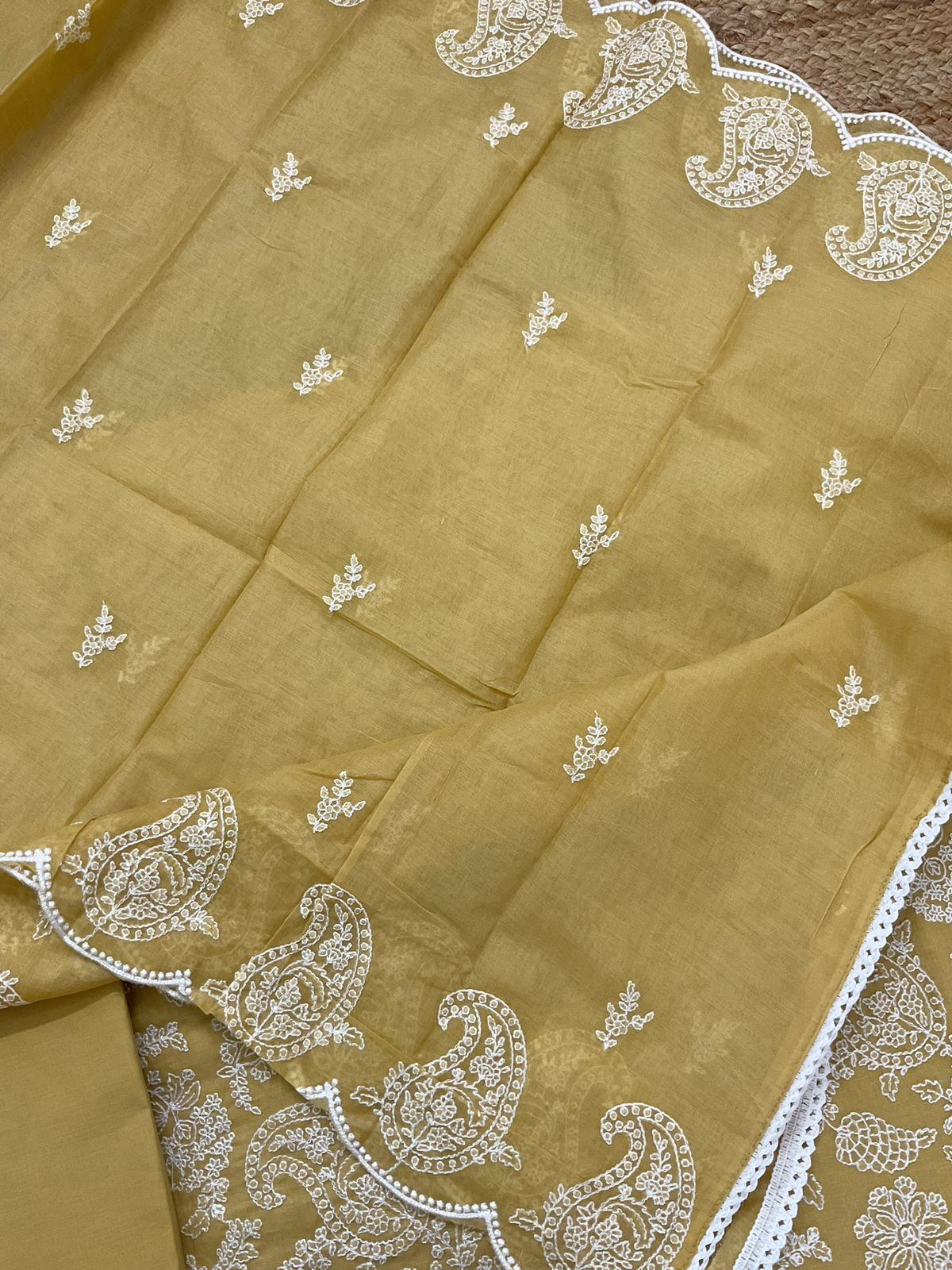 Pure Cotton Embroidered Suit - Yellow