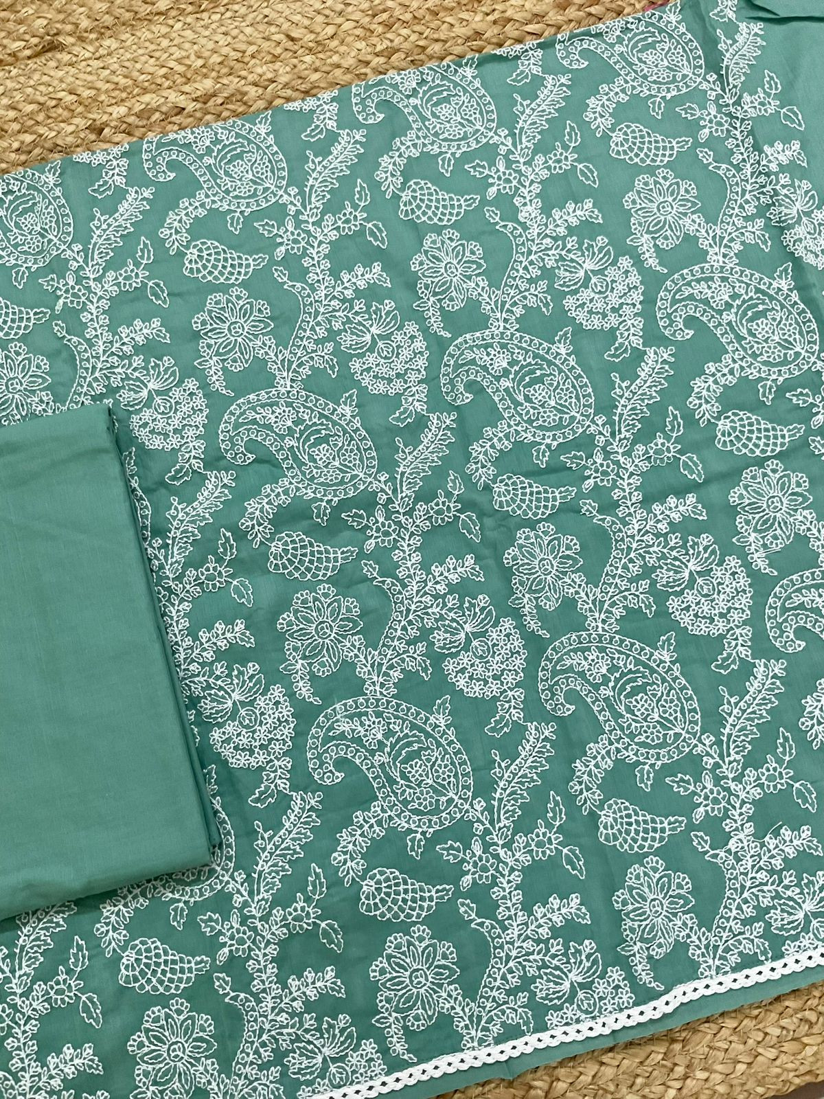 Pure Cotton Embroidered Suit - Blue