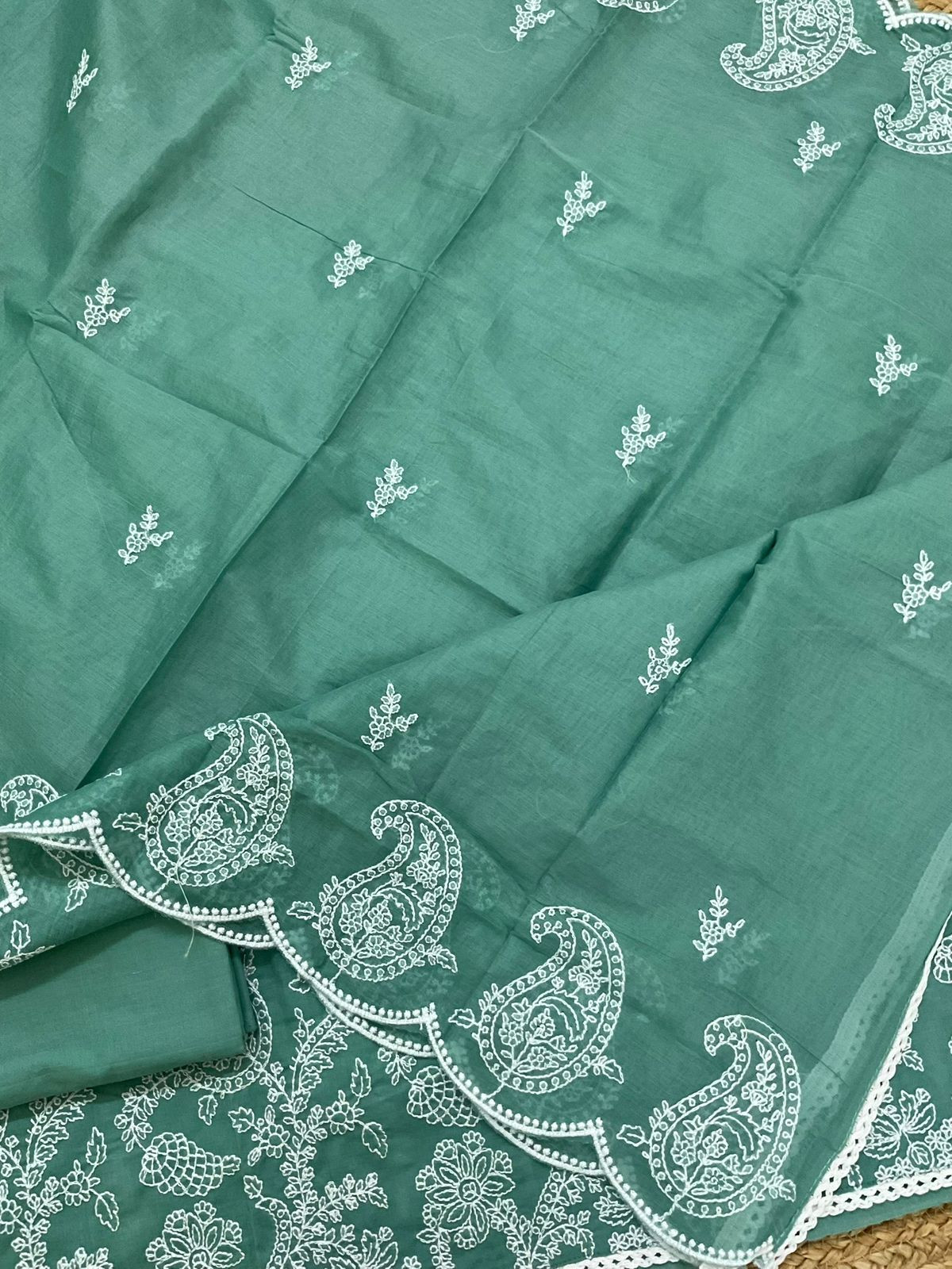 Pure Cotton Embroidered Suit - Blue